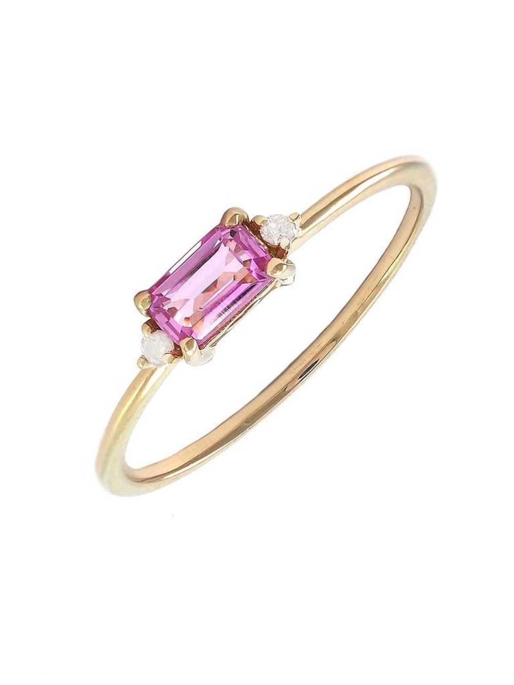 14K Real Solid Yellow Gold Emerald Cut Natural Topaz & Diamond Ring Size 6.5